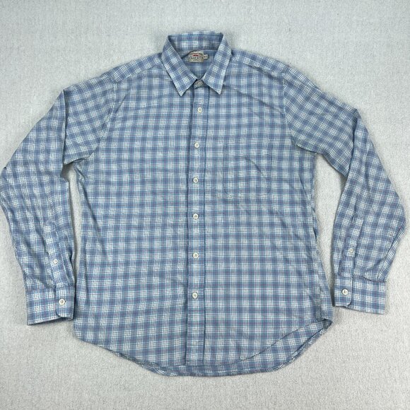 Faherty Ventura Shirt Mens M Long Sleeve Button-Up Blue Plaid Pocket Casual - Picture 2 of 8